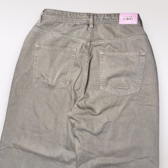 Zara Wide Leg Jeans Green Denim Raw Hem High Rise Approx Size 0 - Picture 5 of 10